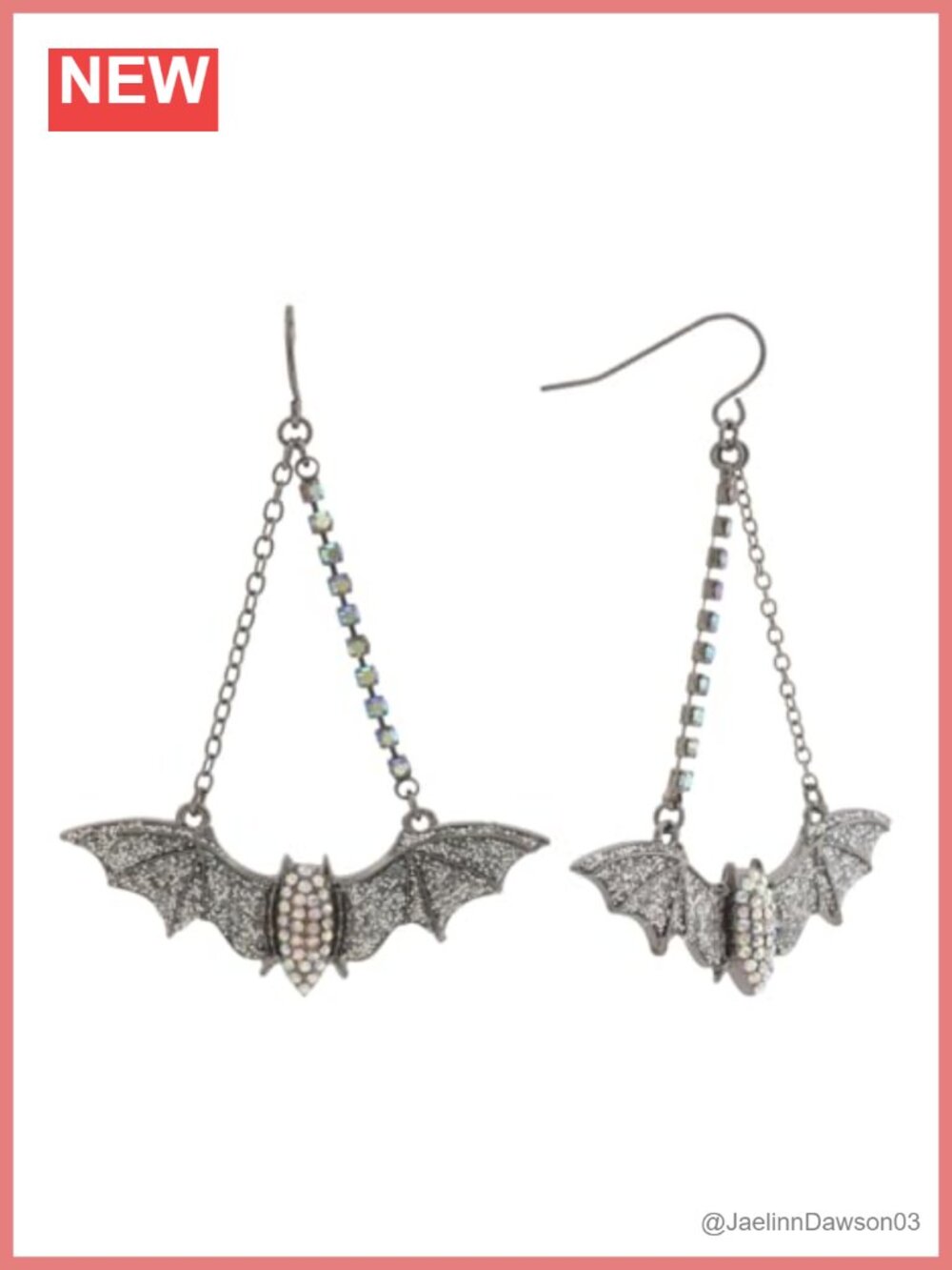 Bat Rhinestone Dangle Earrings Gold Tone Lever Back Halloween